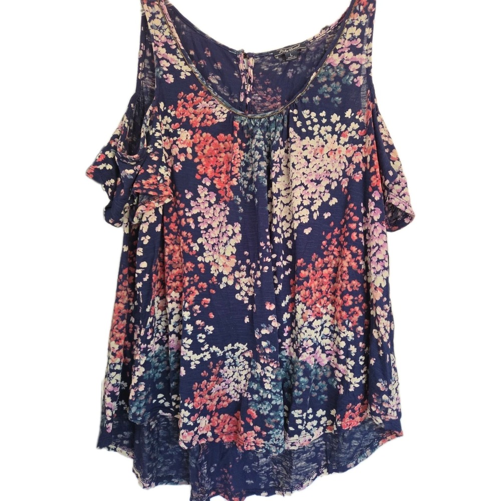 LUCKY BRAND Womens cold shoulder boho flowy floral blouse top -L